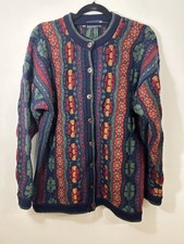 Vintage Tulchan Womens Cardigan Pure Wool Knit Floral Blue Red Green Size S/M