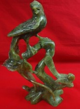 Antique Chinese Green Nephrite Natural Soft Jade Birds Carving Figure