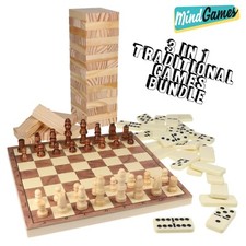 Bundle Traditional Wooden Board Games Chess Set Draughts Dominoes Tumble Tower 