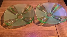 Stolzle Shallow Square Uranium Glass Dish Art Deco 1930s 16cms Square VGC x 2