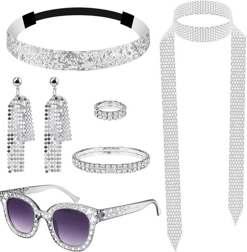 7pcs silver 1970s disco - 7pcs,
