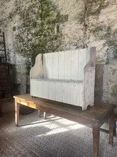 Antique Victorian English Pine Settle. Rustic Primitive Bench
