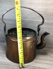Antique Copper Hanging Open fire Kettle rounded base country farmhouse kitchen
