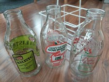 Vintage advertising glass milk bottles 80's Collection 1 Pint With Carrier