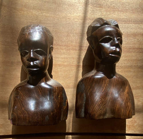 Pair hand carved wooden - pair,