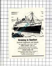 IRISH COAST Ship Coast Lines Ltd - 1956  SMALL Advert