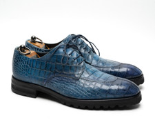 Calzoleria Harris Crocodile Embossed Leather Shoes Oxford Vibram Sole UK9 US10