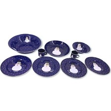 9 Piece Denise S. Harvey The Golden Rabbit II Blue Enamel Metal Snowman Set 1997