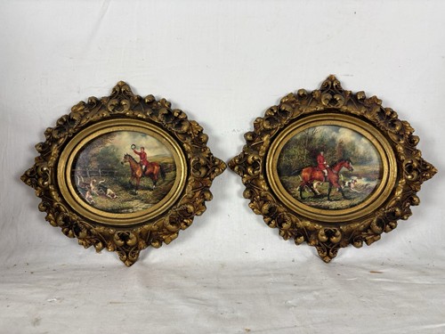 Pair vintage oleograph fox - vintage,