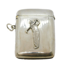Sterling Silver Novelty Golf Golfing Interest Vesta Case Antique 1911 Birmingham