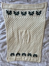 Aran Crafts Irish Shamrock Cable-Knit Blanket-Merino Wool 30 X 45 Inches. 