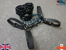 MENS COWHIDE LEATHER ADJUSTABLE CHEST HARNESS & RESTRAINTS SET CLUB-WEAR COSTUME