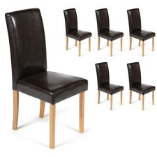 6 Brown Dining Chairs Faux Leather Padded Seat Wood Legs Dining Kitchen Torino
