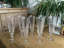 7 Signed Stuart Crystal York 7.1/2" Champagne Glasses Flutes