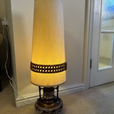 Mid/Late 20th Century Brown and Cream Fat Lava Style Table Lamp with Shade