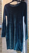 Ladies Velvet Velour Mini Dress Bodycon Evening Cocktail Party Dress Jade Green