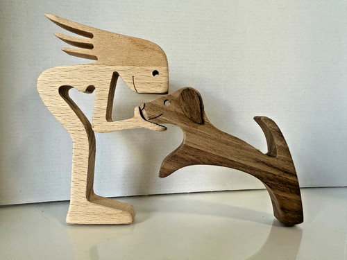 Woman dog carved wood - carved,