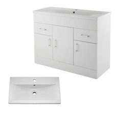 Nuie Eden Floor Standing 1000mm 3-Door Vanity Unit Gloss White Bathroom Sink
