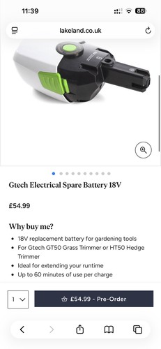 Gtech 18v battery - 18v,