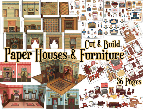 Paper dollhouse rooms walls - rooms,