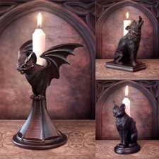 Gothic Candle Holder Vintage Cat Wolf Bat Statue Halloween Candlestick Holder