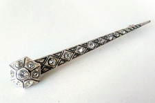 Vintage Art Deco Pin Brooch for Hat Scarf or Lapel diamante paste silver tone