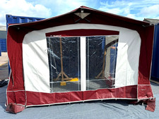 BRADCOT PORTICO PLUS LARGE RED/CREAM PORCH AWNING + ALLOY POLES /SKIRT VGC