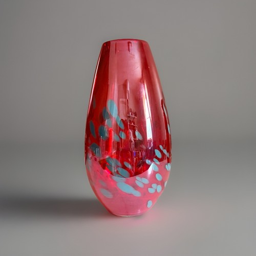 Red art glass vase - glass,