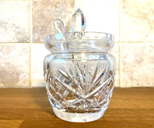Gorgeous Vintage cut Crystal Jam , Honey or Mustard pot with lid and spoon