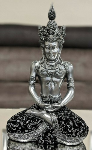 Silver black thai head dress - silver,