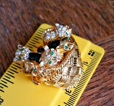 Vintage Carolle Gold plated basket of Kittens - Crystal & Enamel - MINT ?