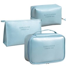 Toiletry Bag 3 Piece Set Wash Bag Pu Leather Large Cosmetic Bag Pouch V...