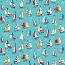YACHTS on turquoise cotton