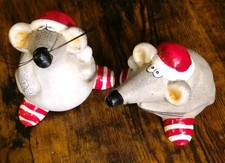 Christmas Mice Ornaments Santa Hat Red & White Socks Vintage Porcelain c1990
