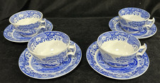 Vintage Copeland Spode Blue Italian Set 4 x TeaCups & Saucers Blue Oval B/Stamp