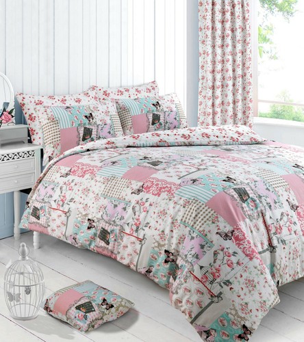Floral patchwork pink duvet - floral,