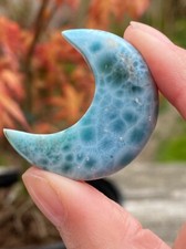 Larimar Moon Deep Blue Dolphin Stone Crystal Crescent 10.17g AAA+