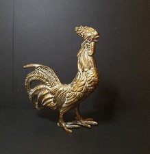 Vintage Brass Cockerel With Red Gem Eyes - 5" Cock /Rooster Bird Figurine
