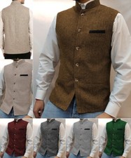 Men Tweed Stand-Up Collar Vest