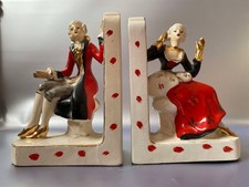 Vintage Foreway Ceramic Bookends – Rococo Couple Figurines, Hand-Painted, Gold A