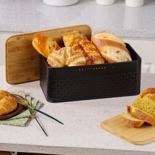 Bread Bin with Bamboo Lid Kitchen Loaf Bread Storage Box Biscuit Food Container