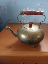 Unique Brass Etched with Wooden Handle Tea Pot