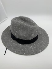 Suzanne Bettley Trilby sequin woven panama hat S M VGC grey smart ribbon