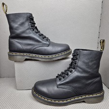 Dr. Martens 1460 Pascal Boots UK 6 Women's Black Virginia Leather Yellow Stitch