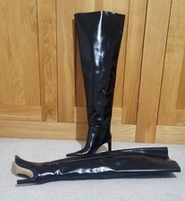 H&M Wide Leg Black Leather Look Thigh High Boots Size 5 EU38
