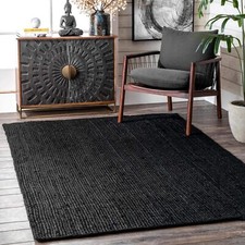 Rug Black Jute Carpet Mat Farmhouse Natural Handmade Braided Modern Rustic Look