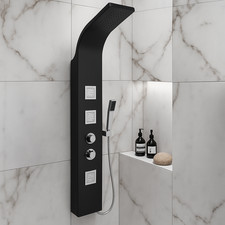 Thermostatic Black Shower Panel Column Tower Body Jets Twin Head Bathroom Shower