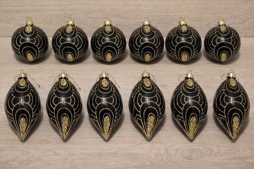 Christmas baubles black glass - christmas,