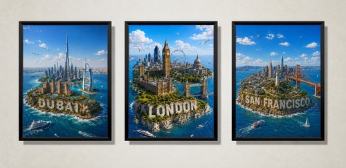 Custom city island poster - island, 3d
