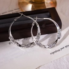 925 Sterling Silver Crystal Hoop Earrings Women Round Sparkly Jewellery Gift UK